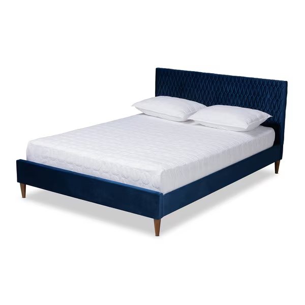 Frida Royal Blue Velvet Upholstered Queen Size Bed, Baxton Studio, Mfr#: 157-9571